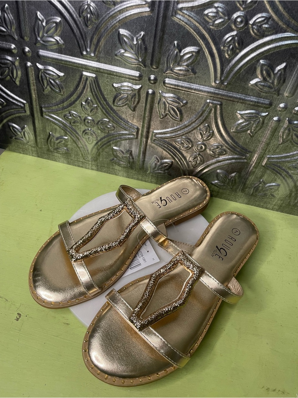 Rouge Helium Gold Slide Sandals